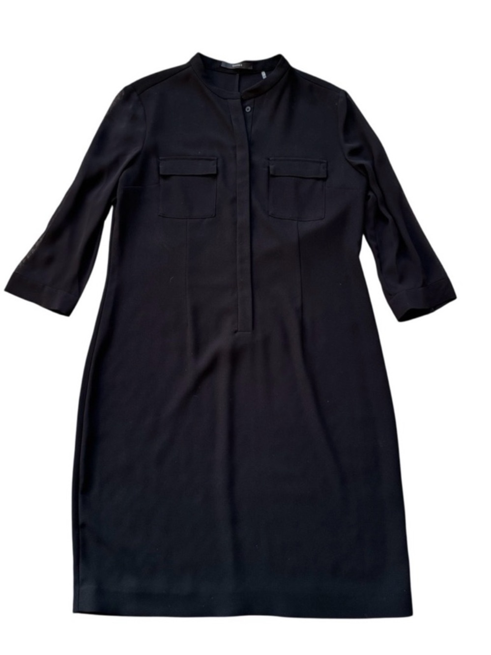 Tahari Black Sheer Long Sleeve Minimalist Tunic Sheath Mini Dress Size 10 - Picture 2 of 8